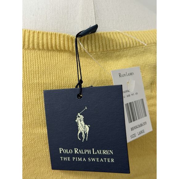 NEW Polo Ralph Lauren Sweater Men's L Large V-Neck Knit Yellow Pima Cotton NWT - Picture 3 of 3